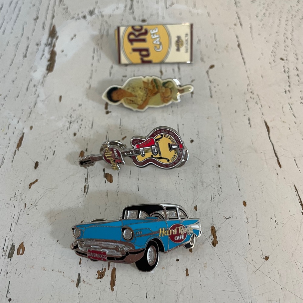 Hard Rock Cafe Pin Set 4pc Gatlinburg 30th Anniversary Guitar 57 Chevy Waitress